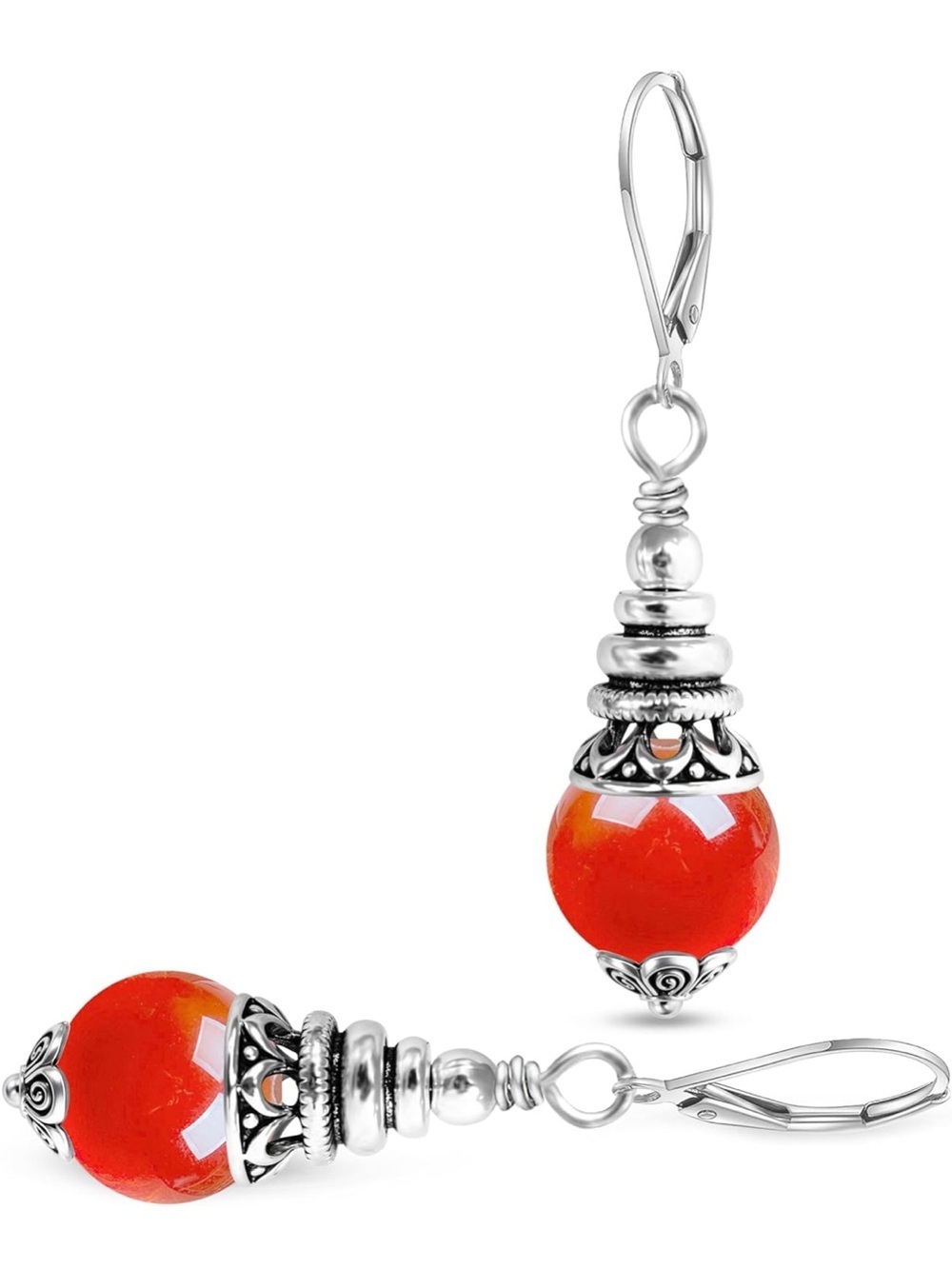 Anthropologie Silver Drop Earrings with Bright Orange Beads